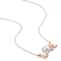 Love" Womens White Cultured Freshwater Pearl 10K Rose Gold 17 Inch Pendant Necklace