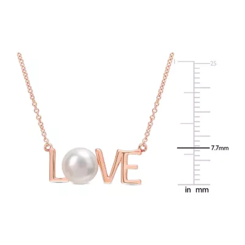 Love" Womens White Cultured Freshwater Pearl 10K Rose Gold 17 Inch Pendant Necklace