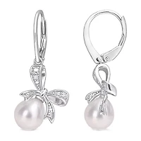 Womens Diamond Accent White Cultured Freshwater Pearl Sterling Silver Drop Earrings