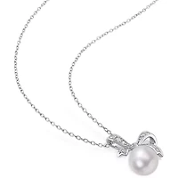Womens Diamond Accent White Cultured Freshwater Pearl Sterling Silver Bow 18 Inch Pendant Necklace