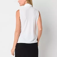 Black Label by Evan-Picone Womens Split Tie Neck Sleeveless Blouse