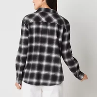 a.n.a Plaid Womens Long Sleeve Blouse