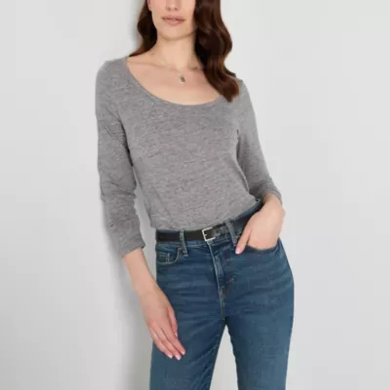 a.n.a Womens Scoop Neck Long Sleeve T-Shirt