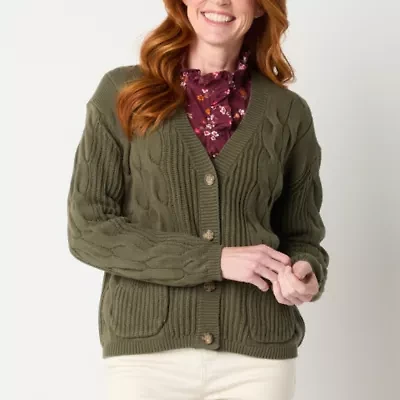 St. John's Bay Womens V Neck Long Sleeve Button Cardigan