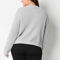 St. John's Bay Womens V Neck Long Sleeve Open Front Plus Cable Knit Cardigan