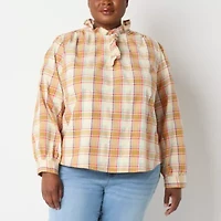 St. John's Bay Womens Asymmetrical Neck Long Sleeve Plus Blouse
