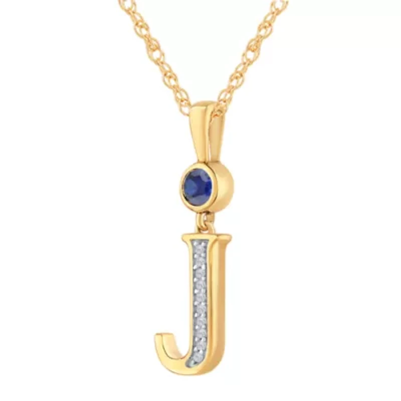 J Womens Lab Created Blue Sapphire 14K Gold Over Silver 18 Inch Pendant Necklace