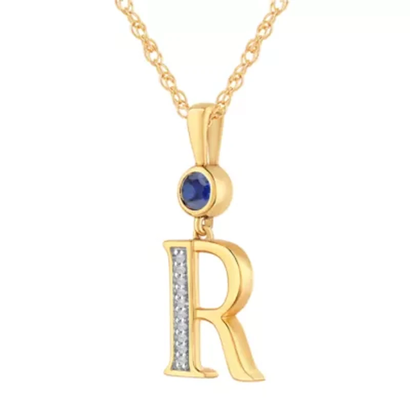 R Womens Lab Created Blue Sapphire 14K Gold Over Silver 18 Inch Pendant Necklace