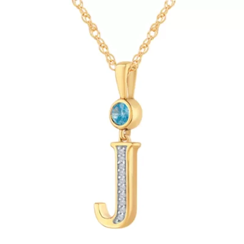 J Womens Genuine Blue Topaz 14K Gold Over Silver 18 Inch Pendant Necklace