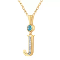 J Womens Genuine Blue Topaz 14K Gold Over Silver 18 Inch Pendant Necklace