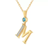 "M" Womens Genuine Blue Topaz 14K Gold Over Silver 18 Inch Pendant Necklace