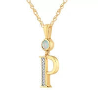 P" Womens Lab Created White Opal 14K Gold Over Silver 18 Inch Pendant Necklace