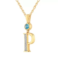 P" Womens Genuine Blue Topaz 14K Gold Over Silver 18 Inch Pendant Necklace