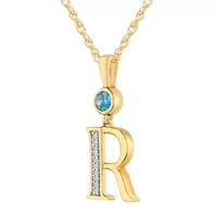 "R" Womens Genuine Blue Topaz 14K Gold Over Silver 18 Inch Pendant Necklace