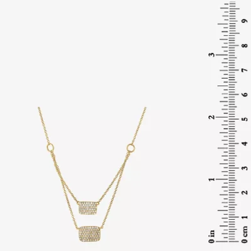 Double Layer Womens 3/8 CT. T.W. Natural White Diamond 14K Gold Rectangular 15 Inch Pendant Necklace