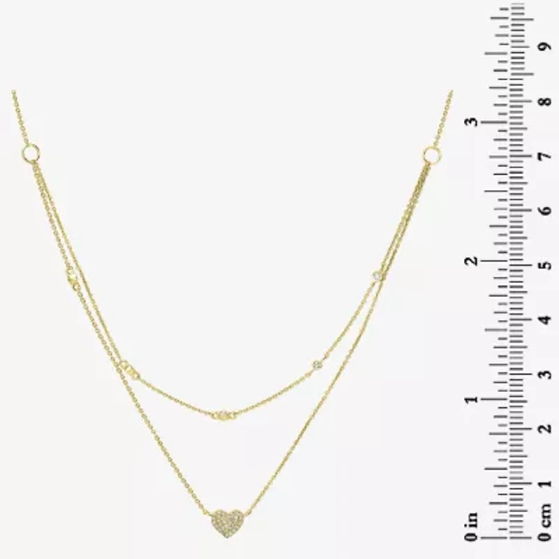 Double Layer Womens 1/8 CT. T.W. Natural White Diamond 14K Gold Heart 15 Inch Pendant Necklace