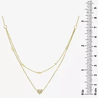 Double Layer Womens 1/8 CT. T.W. Natural White Diamond 14K Gold Heart 15 Inch Pendant Necklace