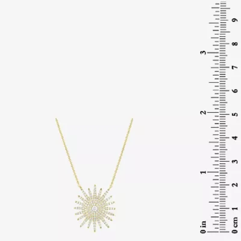 Starburst Womens 1/2 CT. T.W. Natural White Diamond 14K Gold Sunburst 15 Inch Pendant Necklace