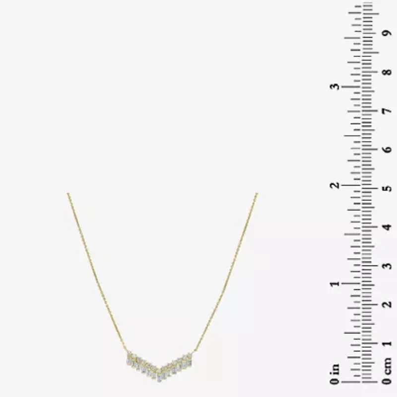 V-Shaped Womens White Diamond 14K Gold 15 Inch Chevron Necklace