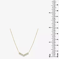 V-Shaped Womens White Diamond 14K Gold 15 Inch Chevron Necklace