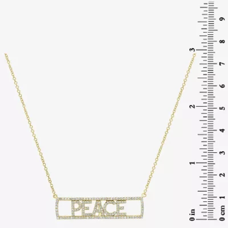 "Peace" Womens 3/8 CT. T.W. Natural White Diamond 14K Gold Bar 15 Inch Pendant Necklace