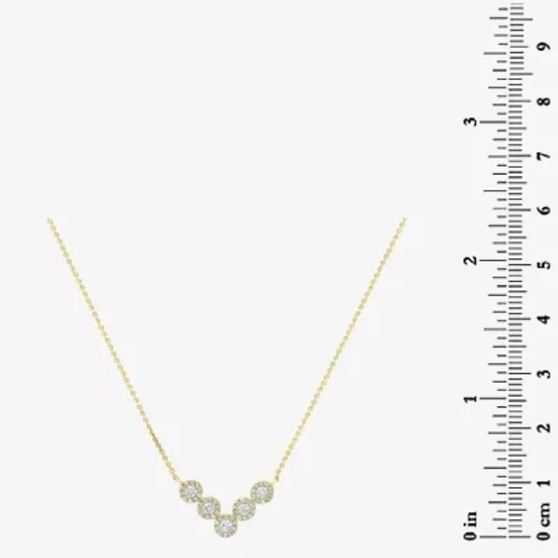 V-Shaped Womens White Diamond 14K Gold 15 Inch Chevron Necklace