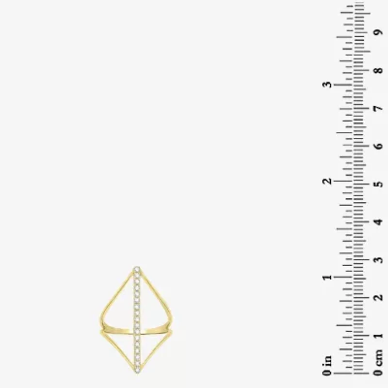 Open V Womens 1/5 CT. Natural White Diamond 14K Gold Bar Delicate Cocktail Ring