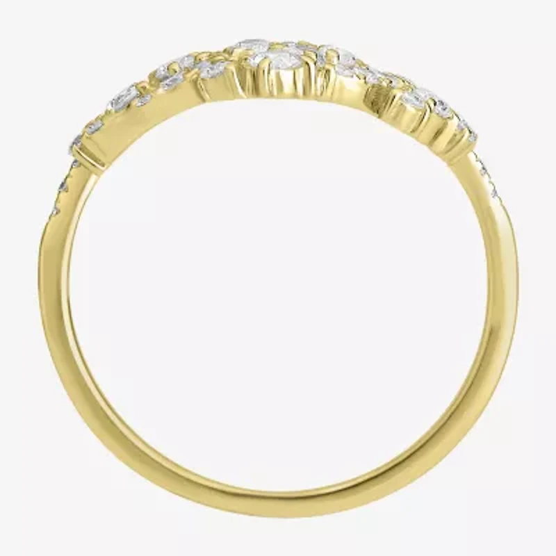 Womens 1/2 CT. T.W. Natural White Diamond 14K Gold Crown Cluster Delicate Stackable Ring