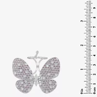 Diamonart Womens Pink Cubic Zirconia Sterling Silver Butterfly Cocktail Ring