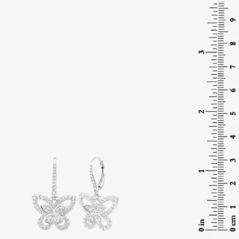 Diamonart Womens Cubic Zirconia Sterling Silver Butterfly Drop Earrings