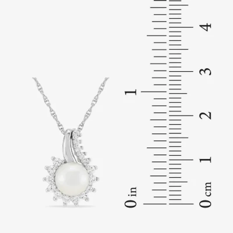 Womens White Cultured Freshwater Pearl Sterling Silver Cushion 18 Inch Pendant Necklace