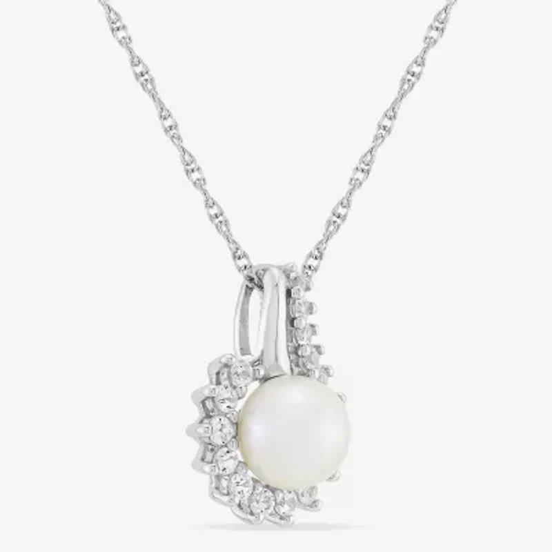 Womens White Cultured Freshwater Pearl Sterling Silver Cushion 18 Inch Pendant Necklace