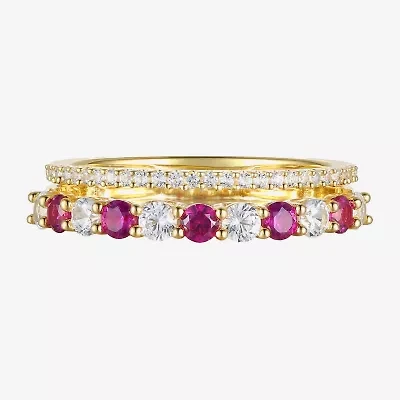Womens Lab Created Gemstone 14K Gold Over Silver Stackable Rings