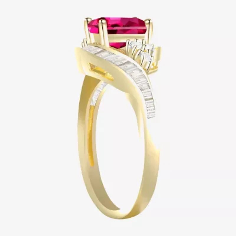 Womens Gemstone 14K Gold Over Silver Crossover Side Stone Cocktail Ring