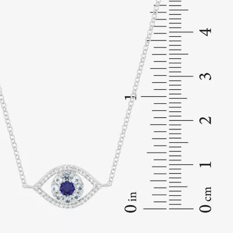 Womens Lab Created Blue Ceylon Sapphire Sterling Silver Evil Eye 18 Inch Pendant Necklace