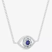 Womens Lab Created Blue Ceylon Sapphire Sterling Silver Evil Eye 18 Inch Pendant Necklace