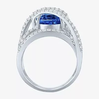 Womens Blue & White Lab-Created Sapphire Sterling Silver Cocktail Ring