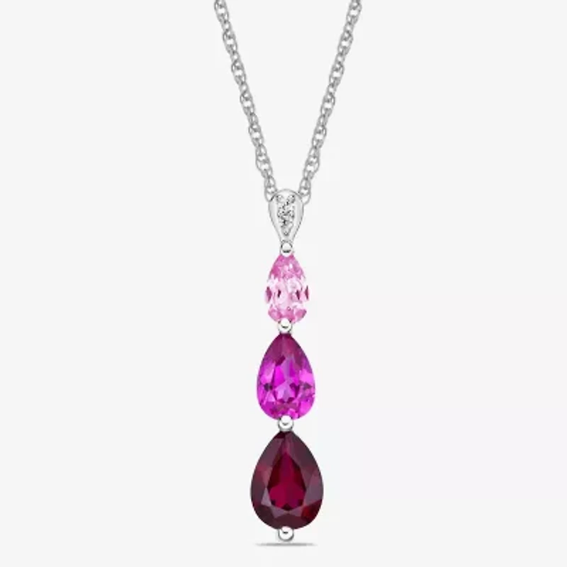 Womens Gemstone Sterling Silver Pear Pendant Necklace