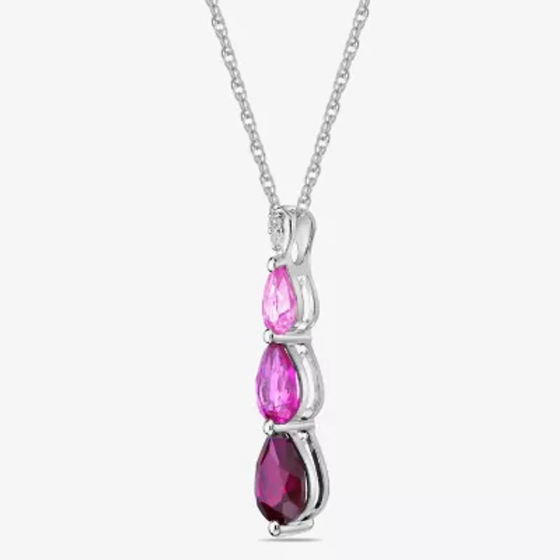 Womens Gemstone Sterling Silver Pear Pendant Necklace