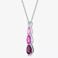 Womens Gemstone Sterling Silver Pear Pendant Necklace