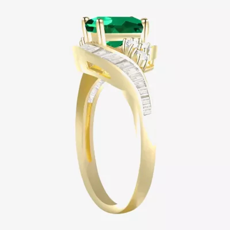 Womens Gemstone 14K Gold Over Silver Crossover Side Stone Cocktail Ring