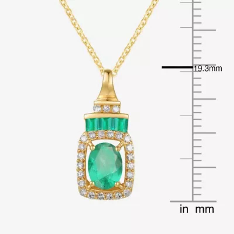 Womens Genuine Gemstone & 1/5 CT. T.W. Genuine Diamond 10K Gold Oval Pendant Necklace