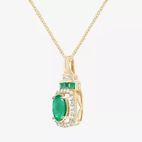 Womens Genuine Gemstone & 1/5 CT. T.W. Genuine Diamond 10K Gold Oval Pendant Necklace