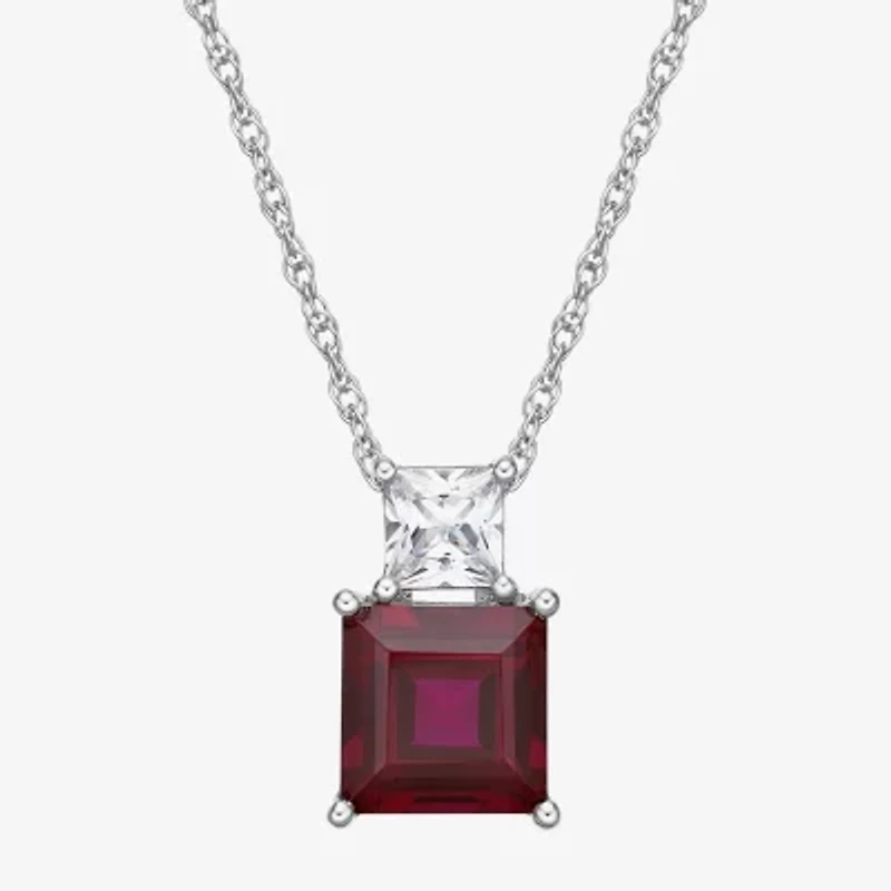 Womens Lab Created Red Ruby Sterling Silver 18 Inch Pendant Necklace