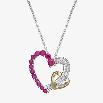 Womens Lab Created Red Ruby 10K Gold Over Silver Heart 18 Inch Pendant Necklace