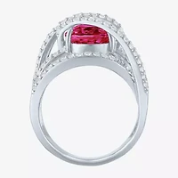 Womens Lab Created Red Ruby Sterling Silver Cocktail Ring