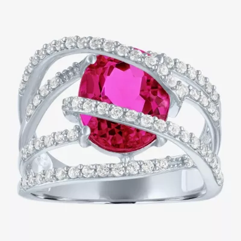 Womens Lab Created Red Ruby Sterling Silver Cocktail Ring