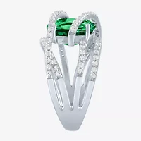 Lab-Created Emerald & White Sapphire Sterling Silver Cocktail Ring