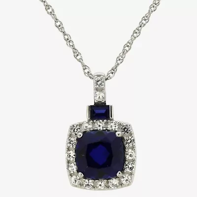 Womens Lab Created Sapphire Sterling Silver 18 Inch Pendant Necklace