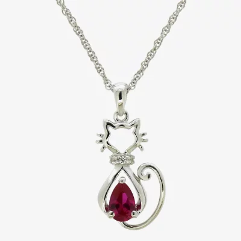 Womens Lab Created Red Ruby Sterling Silver 18 Inch Pendant Necklace